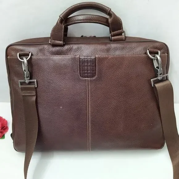 BOCONI Brown Pebbled Leather Business Brief Messenger Laptop Crossbody Bag